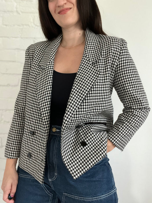 B&W Double Breasted Houndstooth Jacket - Size M