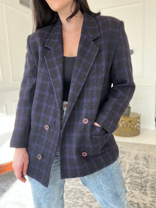 Black & Purple Texture Blazer Jacket - Size 10