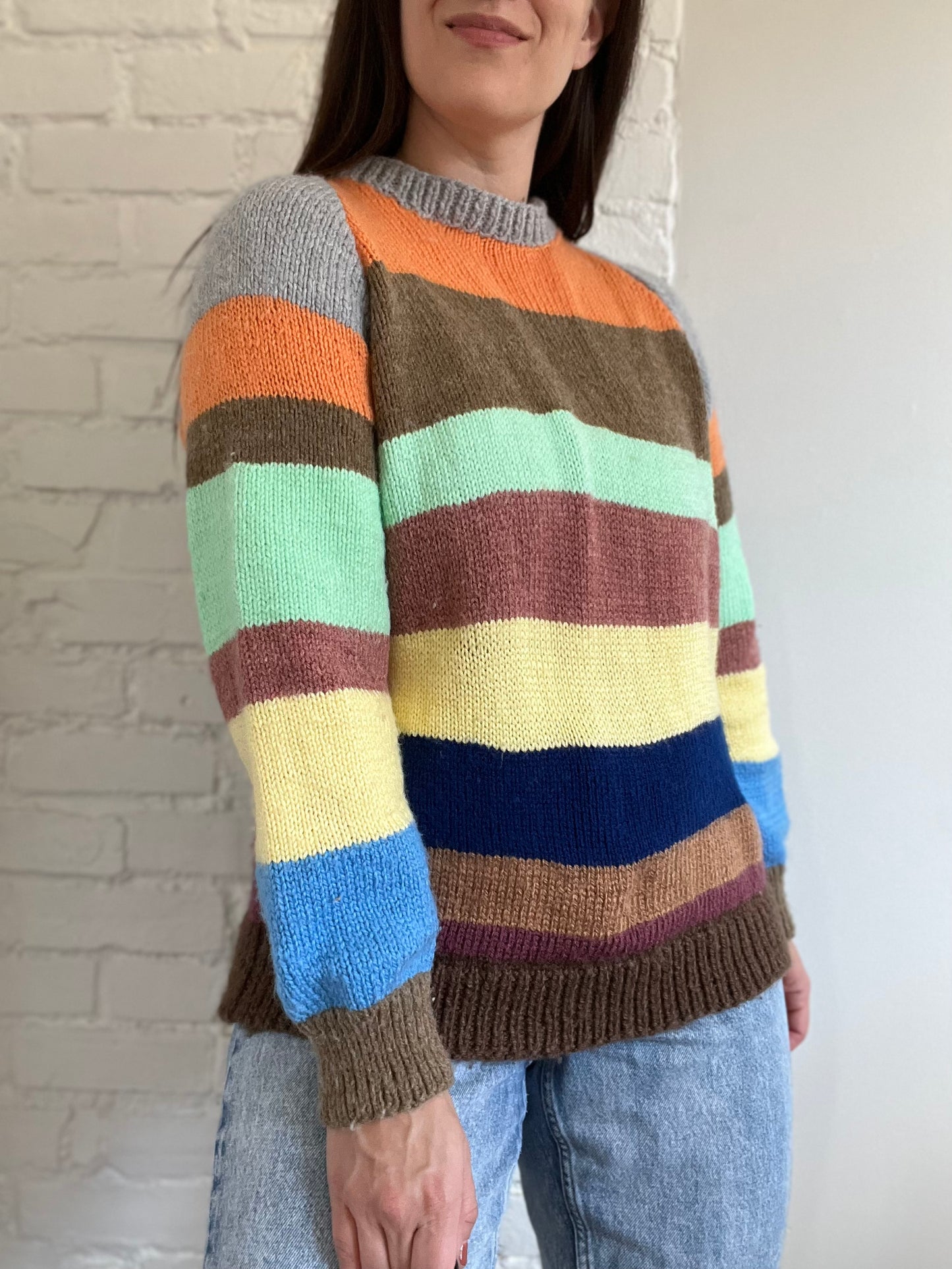 Varsity Striped Chunky Sweater - Size XL