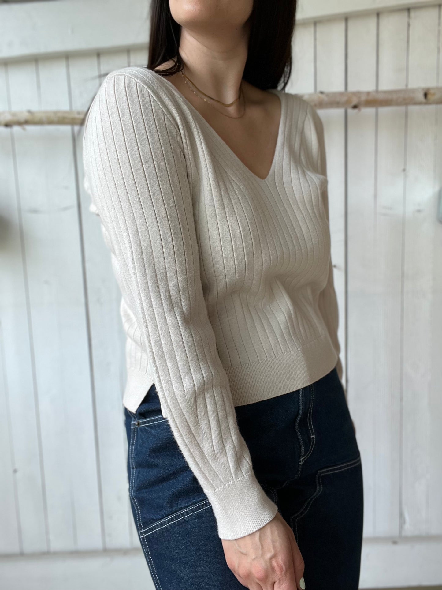 Luxe Slouchy V-Neck Sweater - Size S