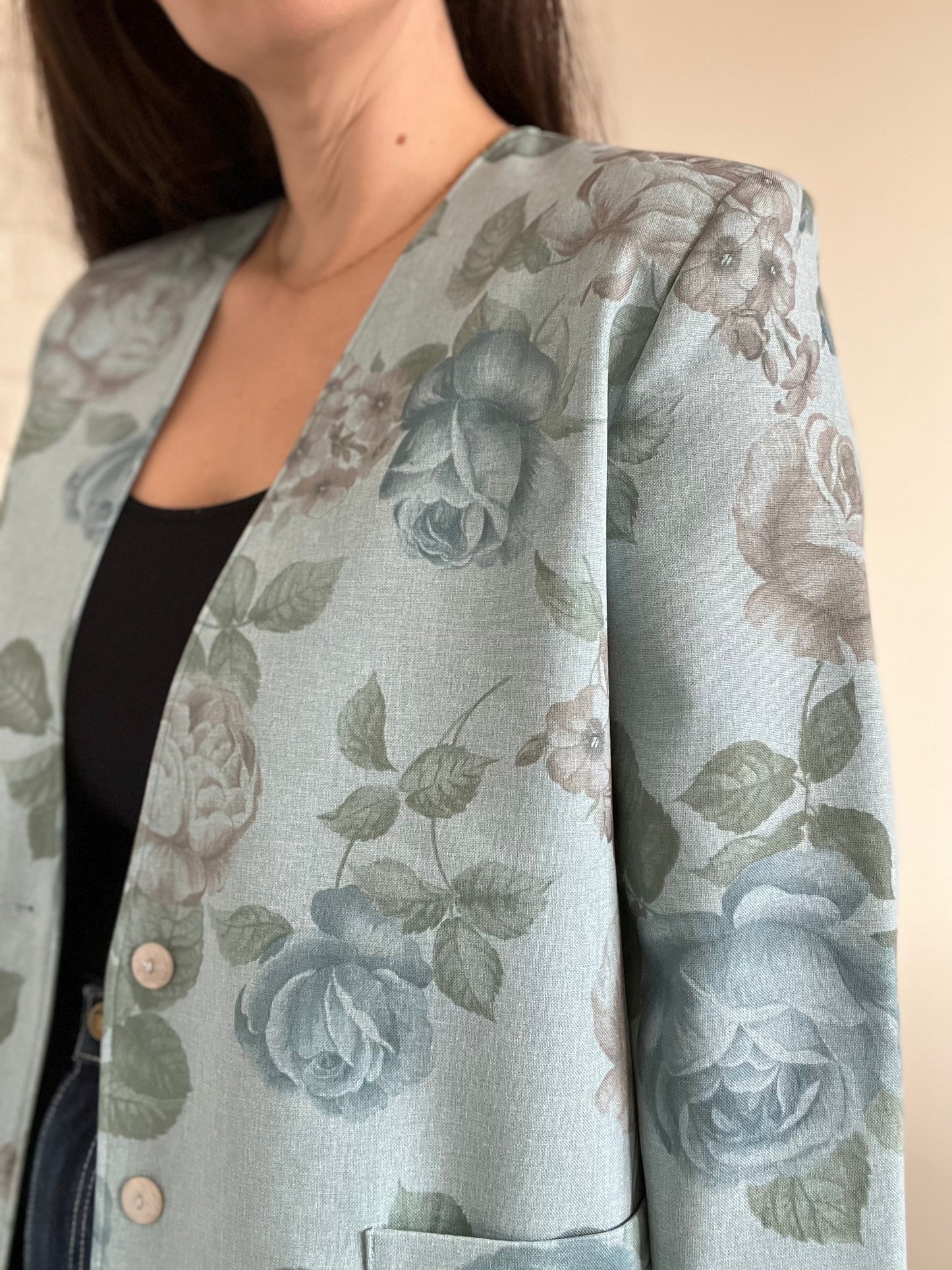 Powder Blue Floral Blazer - M/L