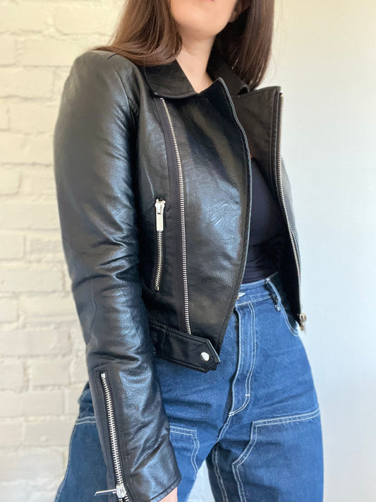Faux Leather Moto Jacket - Size XS/S