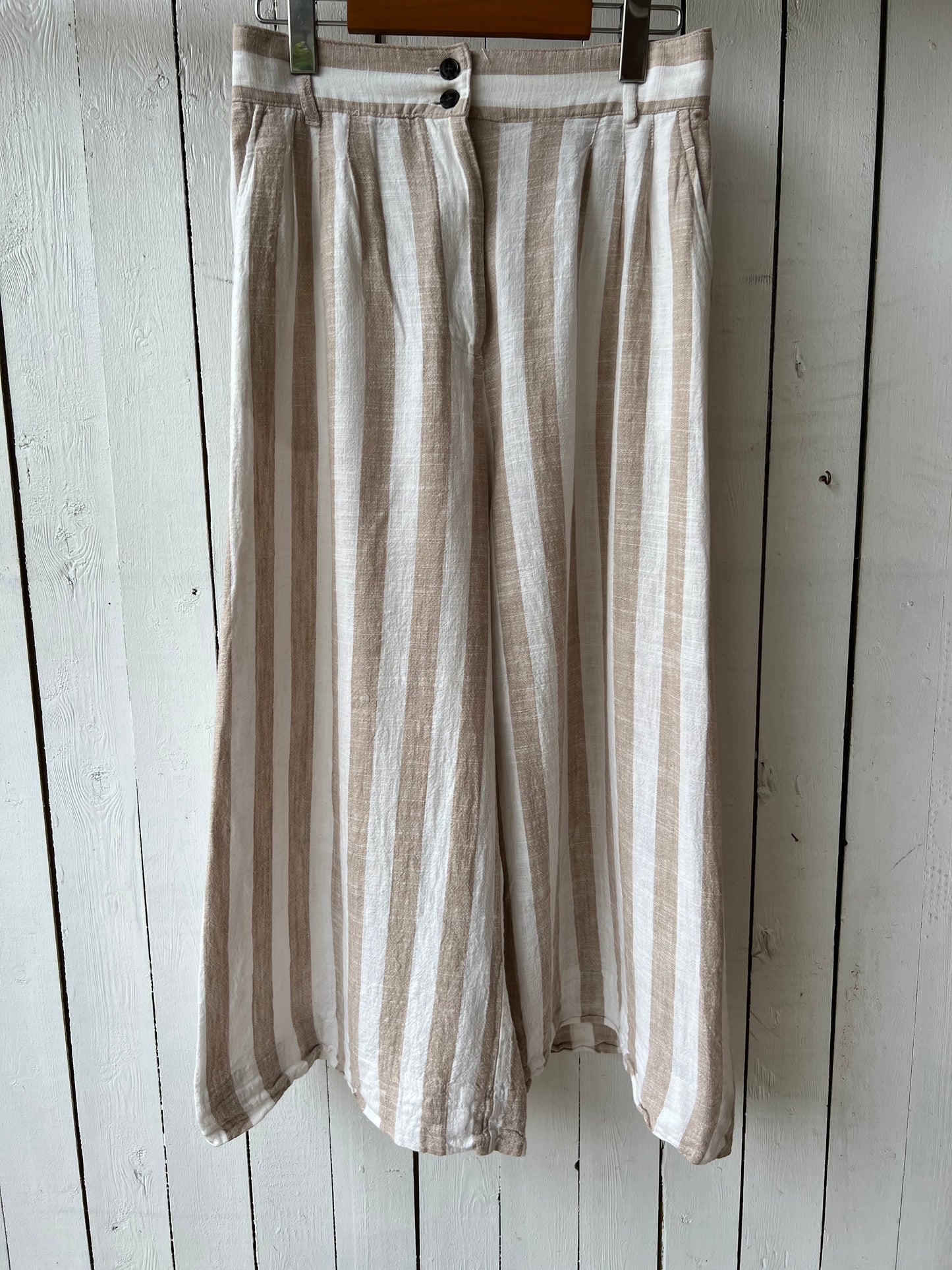 Wide Leg Linen Striped Pants - Size 6