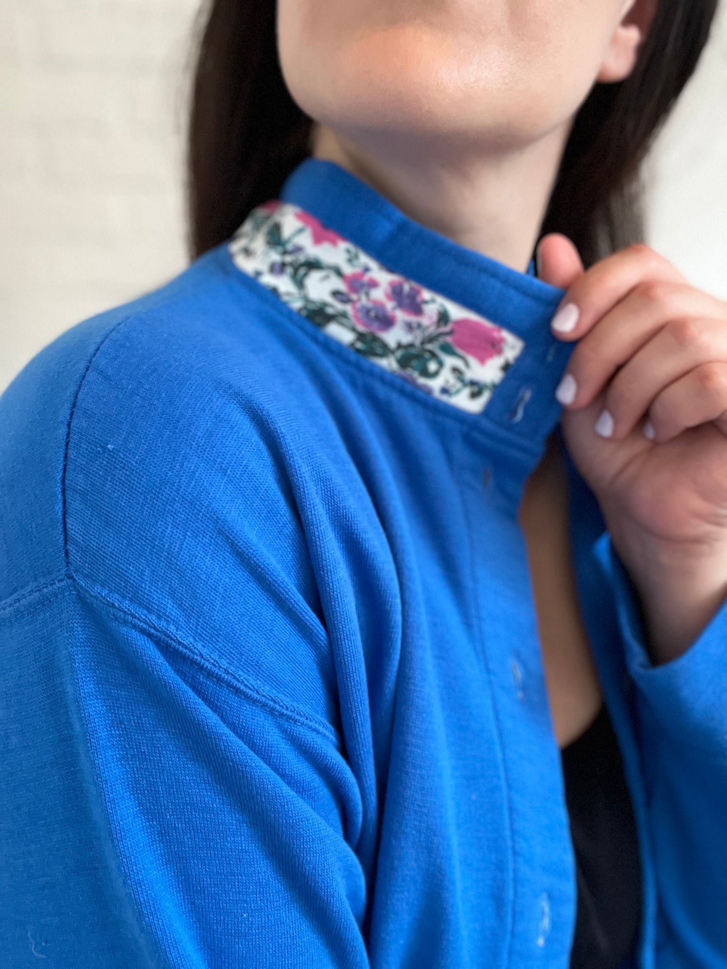 Royal Blue Floral Sweater - Size XL
