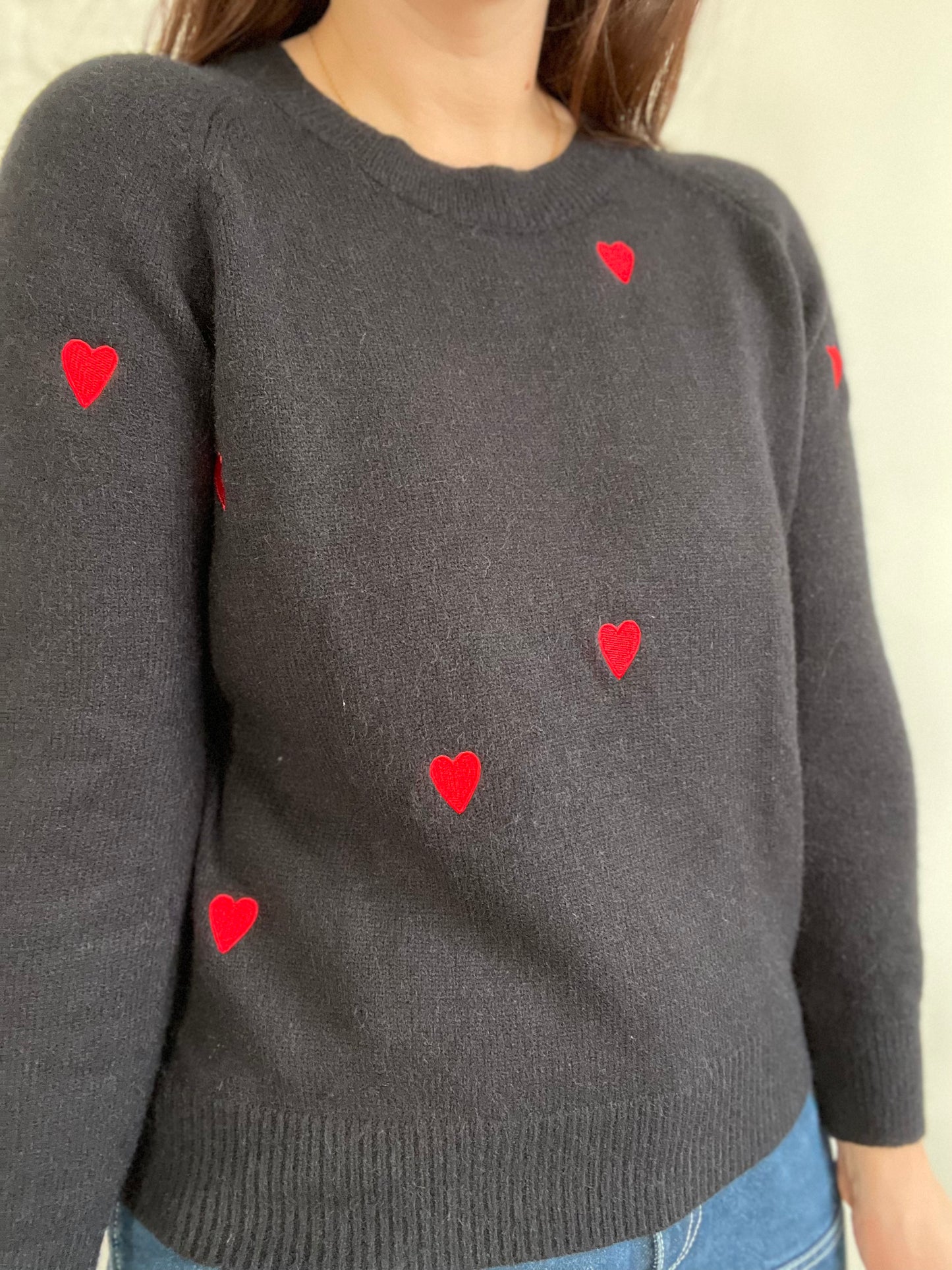 Black and Red Hearts Sweater - M