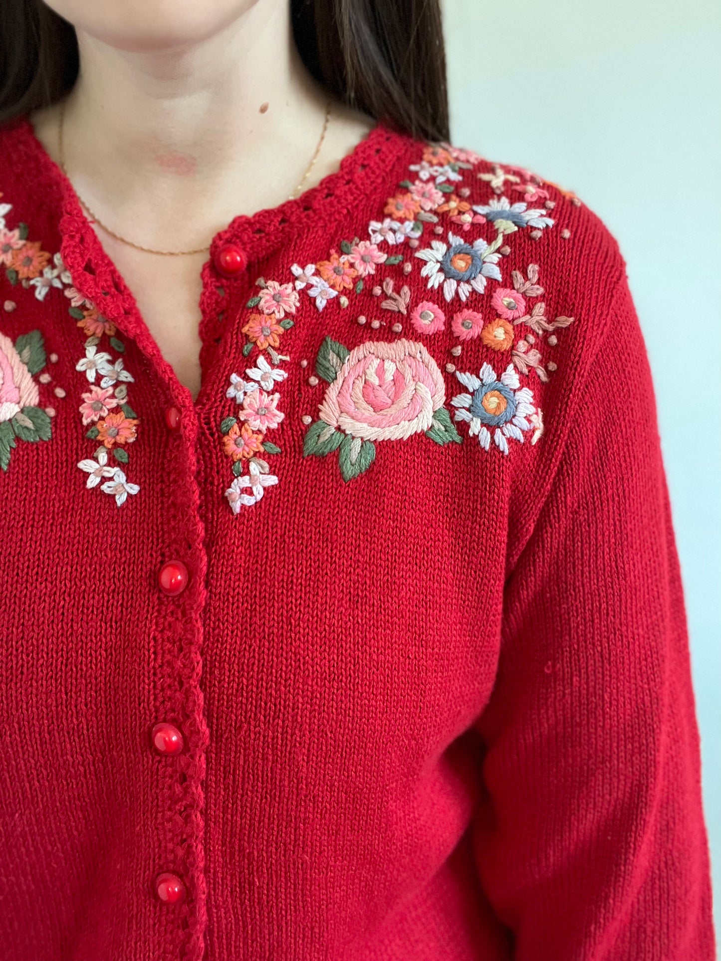 Floral Embroidered Cottage Cardigan - L