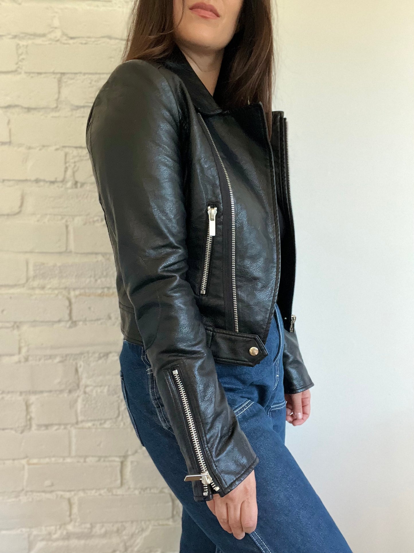 Faux Leather Moto Jacket - Size XS/S