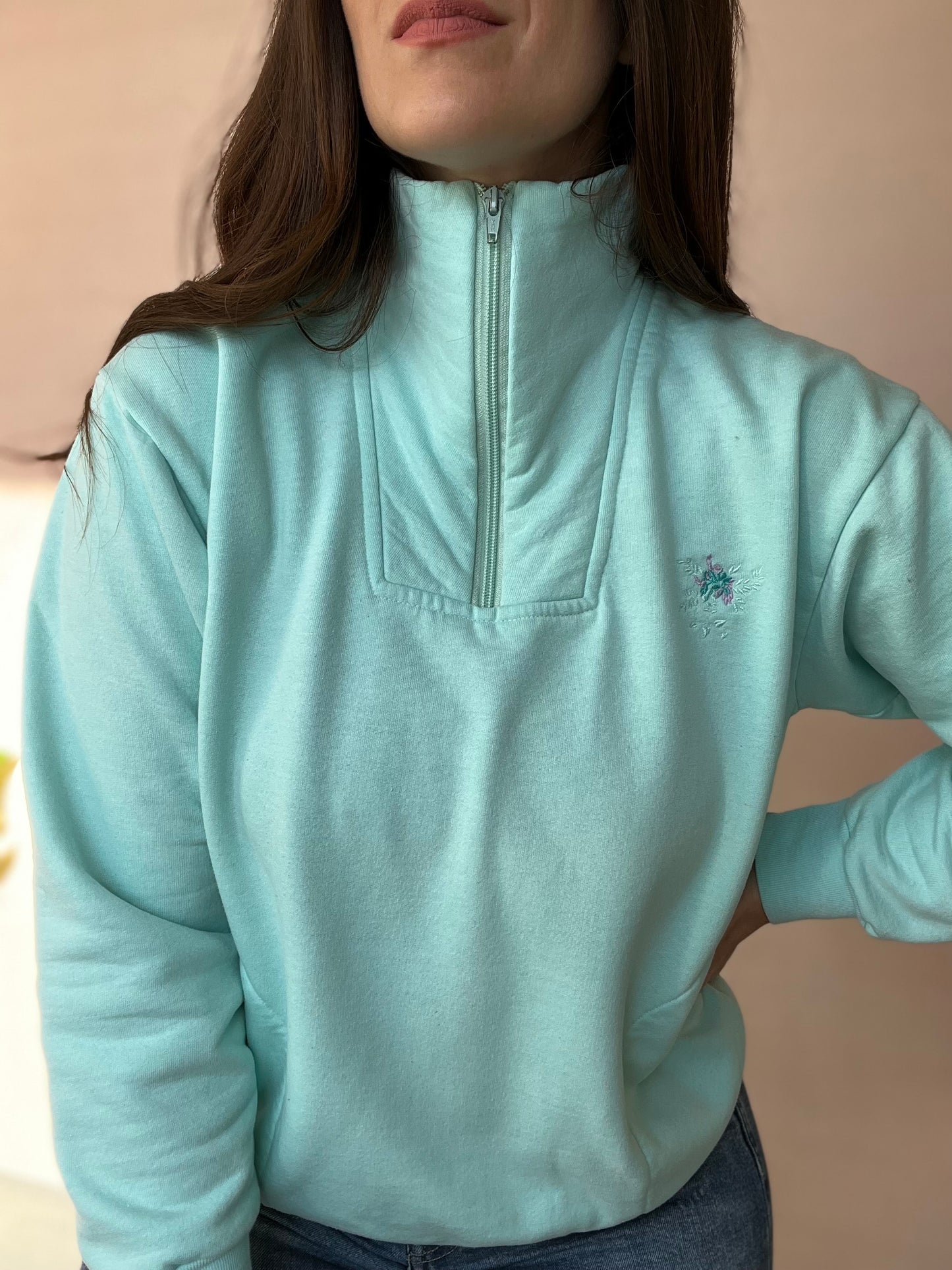 Retro Athletic Mint Sweater - Size M/L