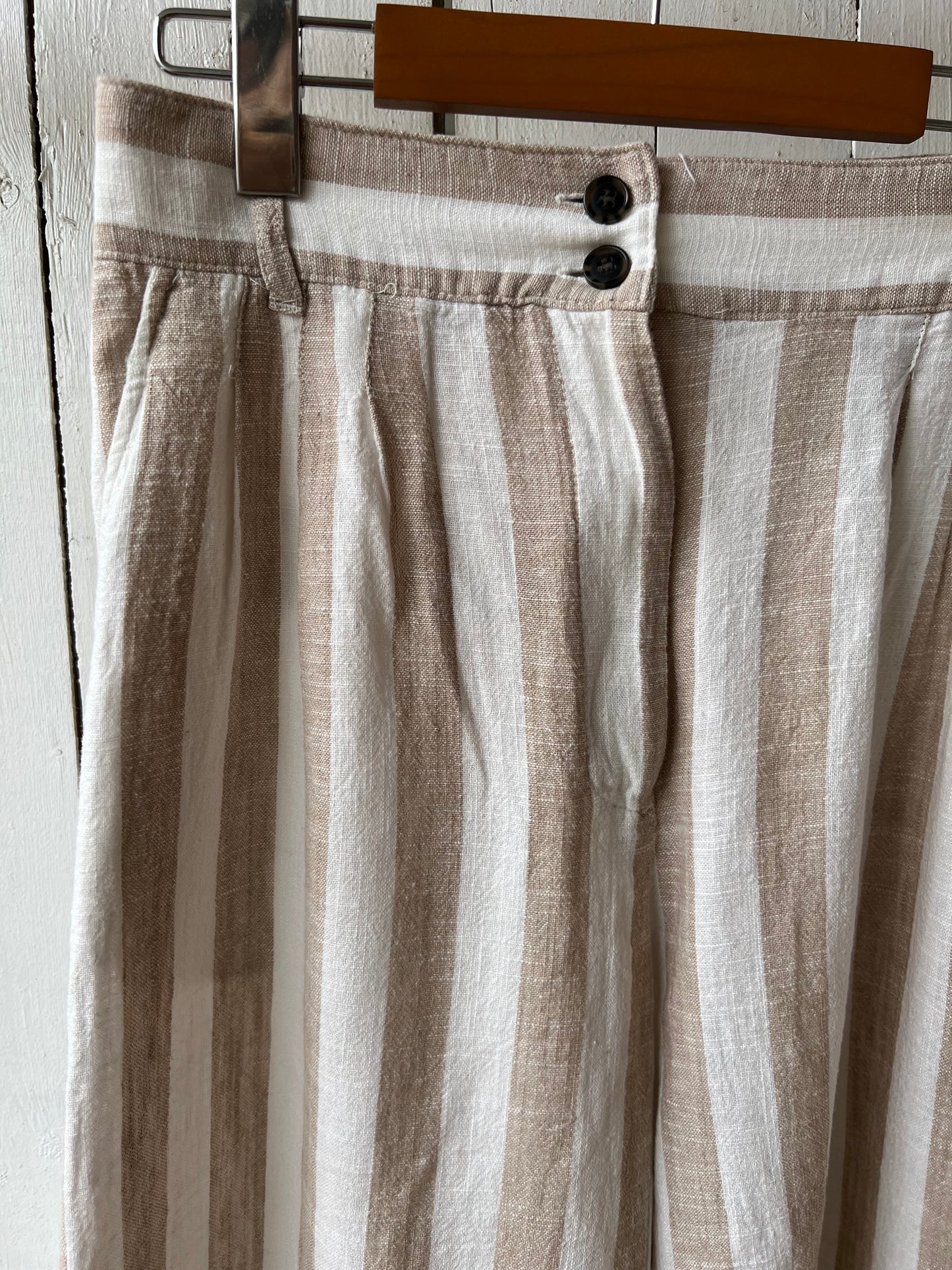 Wide Leg Linen Striped Pants - Size 6