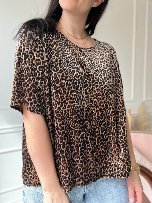 Relaxed Velvet Leopard Top - Size XL/XXL