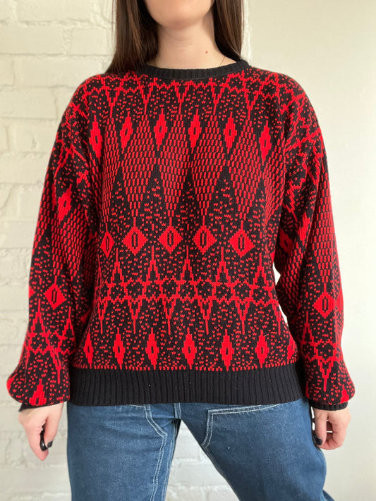 Black & Red Abstract Sweater - Size L/XL