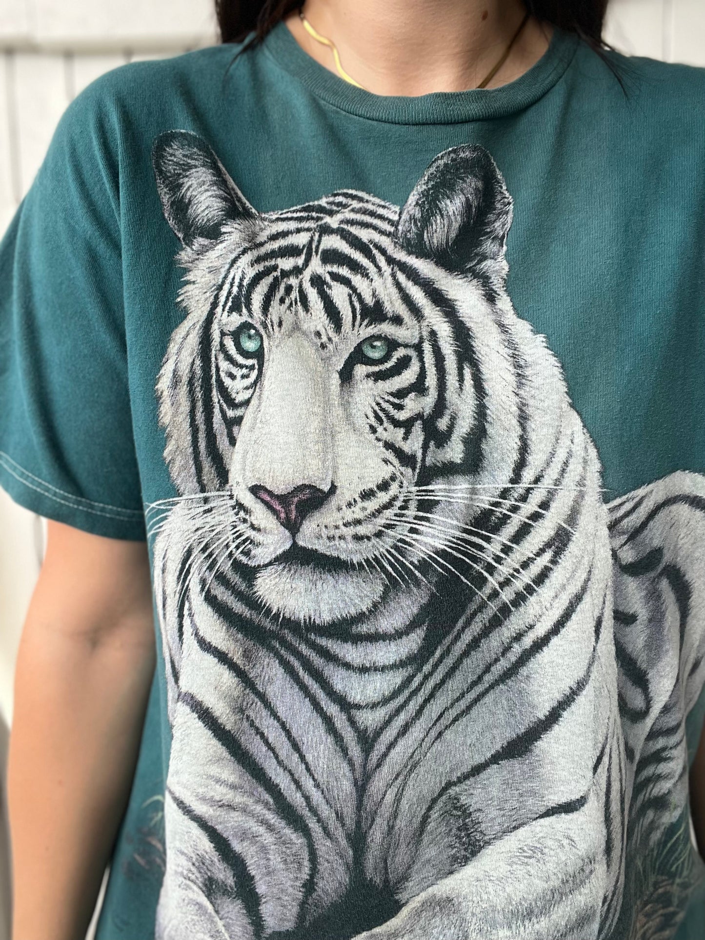 Turquoise White Tiger Tee - Size L