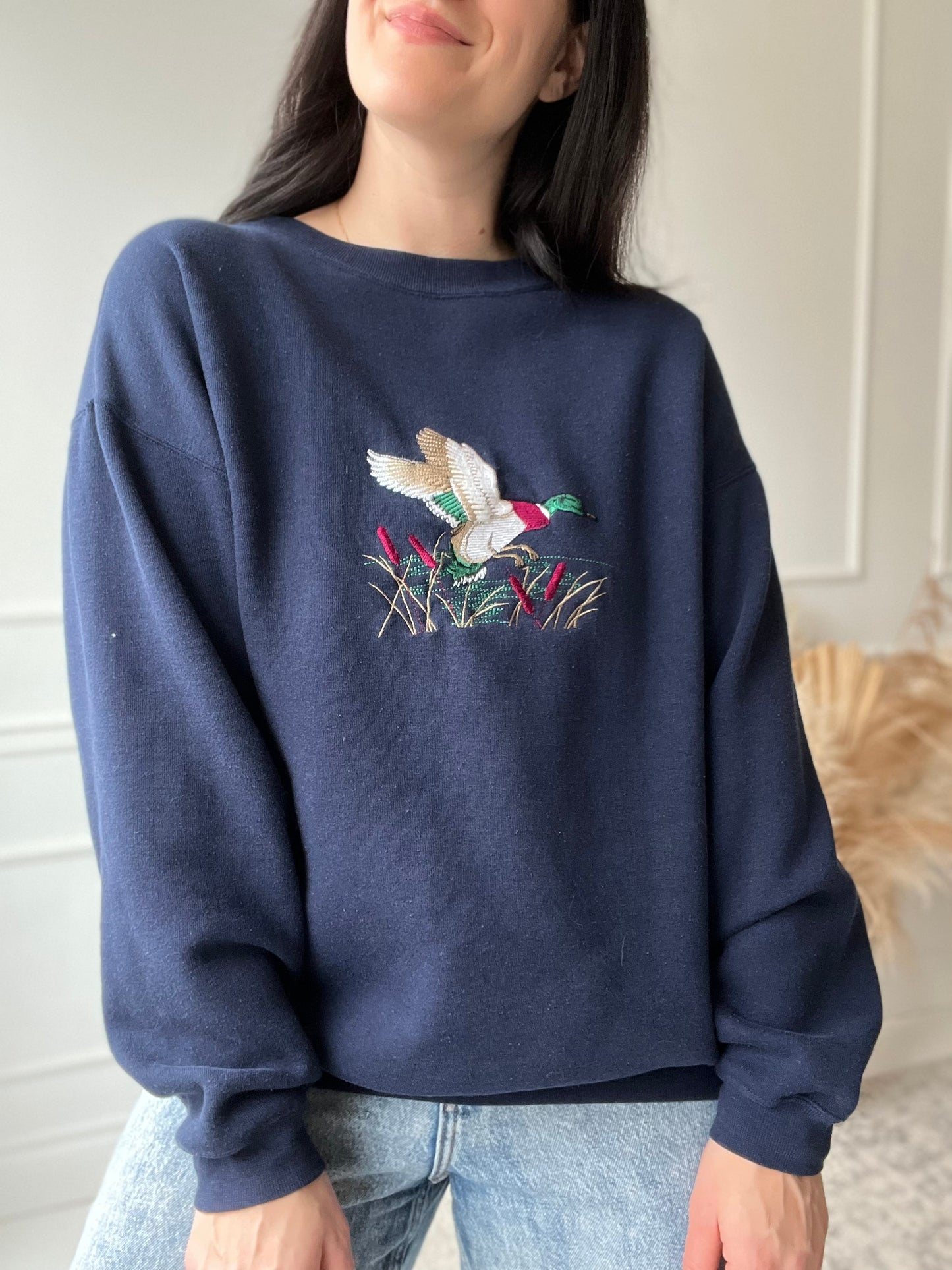 Loon Cattails Embroidered Crewneck - Size L/XL