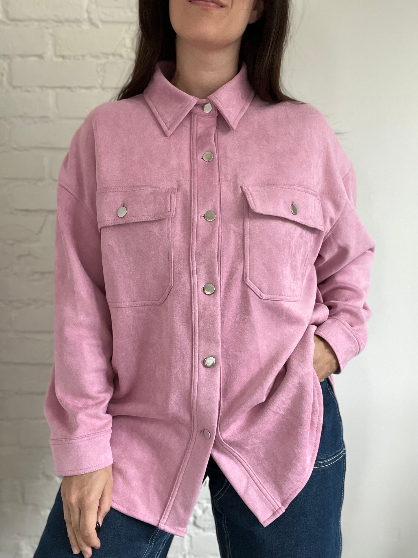 Bubblegum Pink Faux Suede Shacket - Size XL