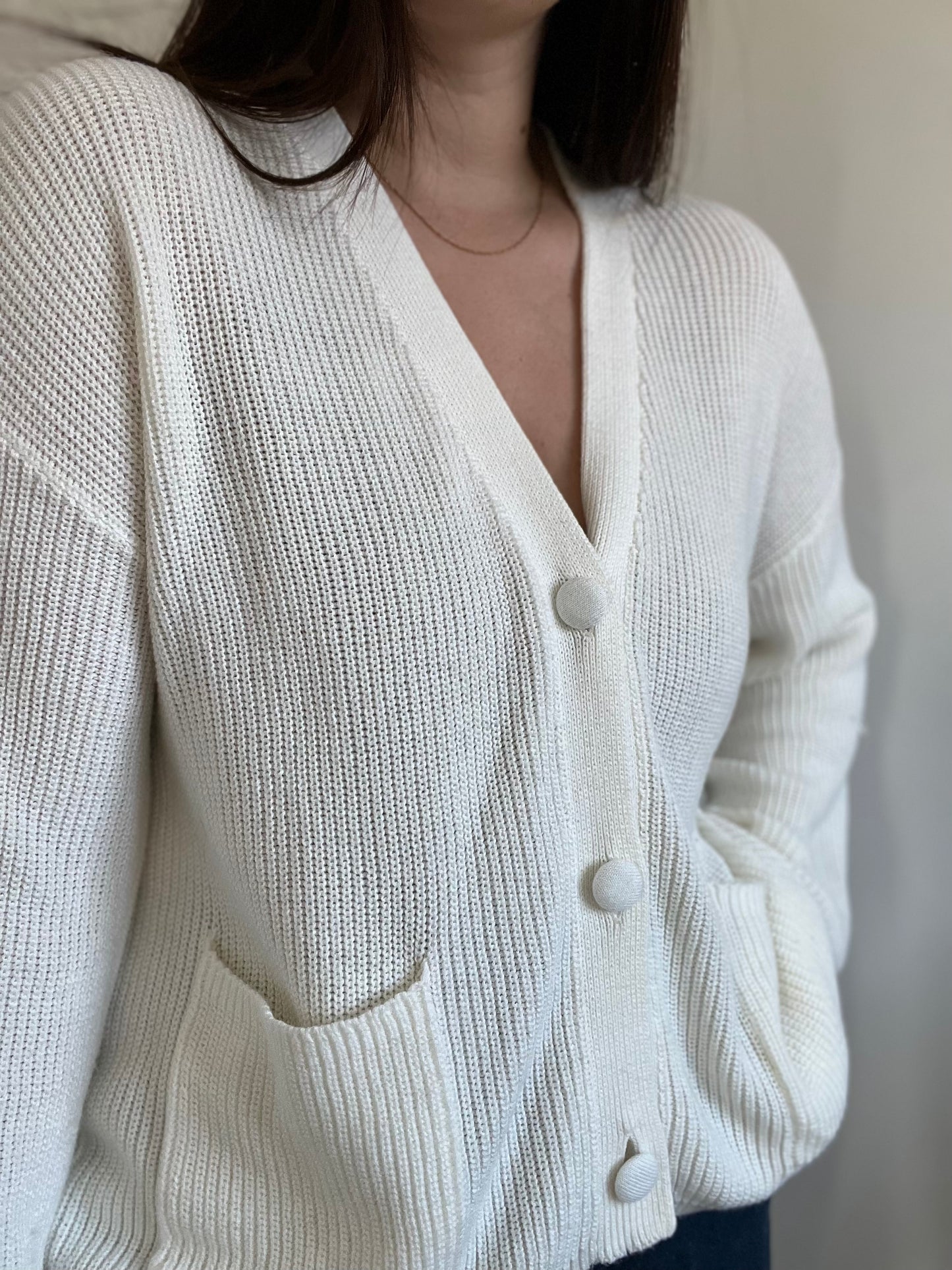 Relaxed White Knit Cardigan - XL