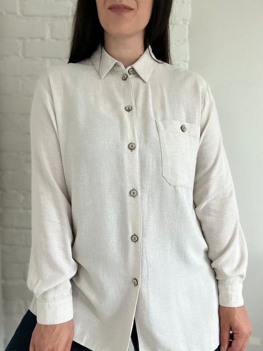 Neutral Waffle Button-Up Shirt - Size L