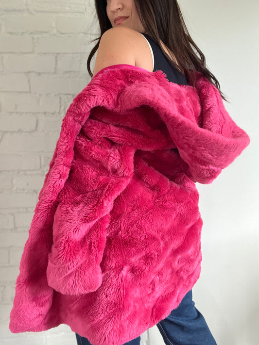 Hot Pink Faux Fur Jacket - Size L