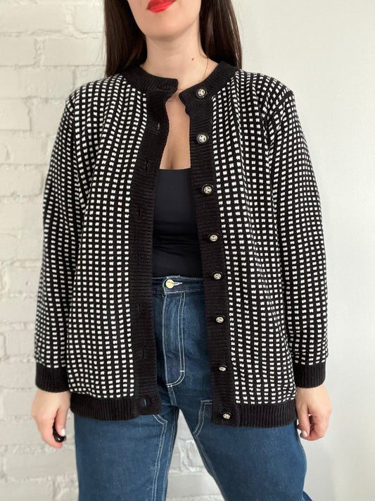 B&W Checkered Plush Vintage Jacket - M