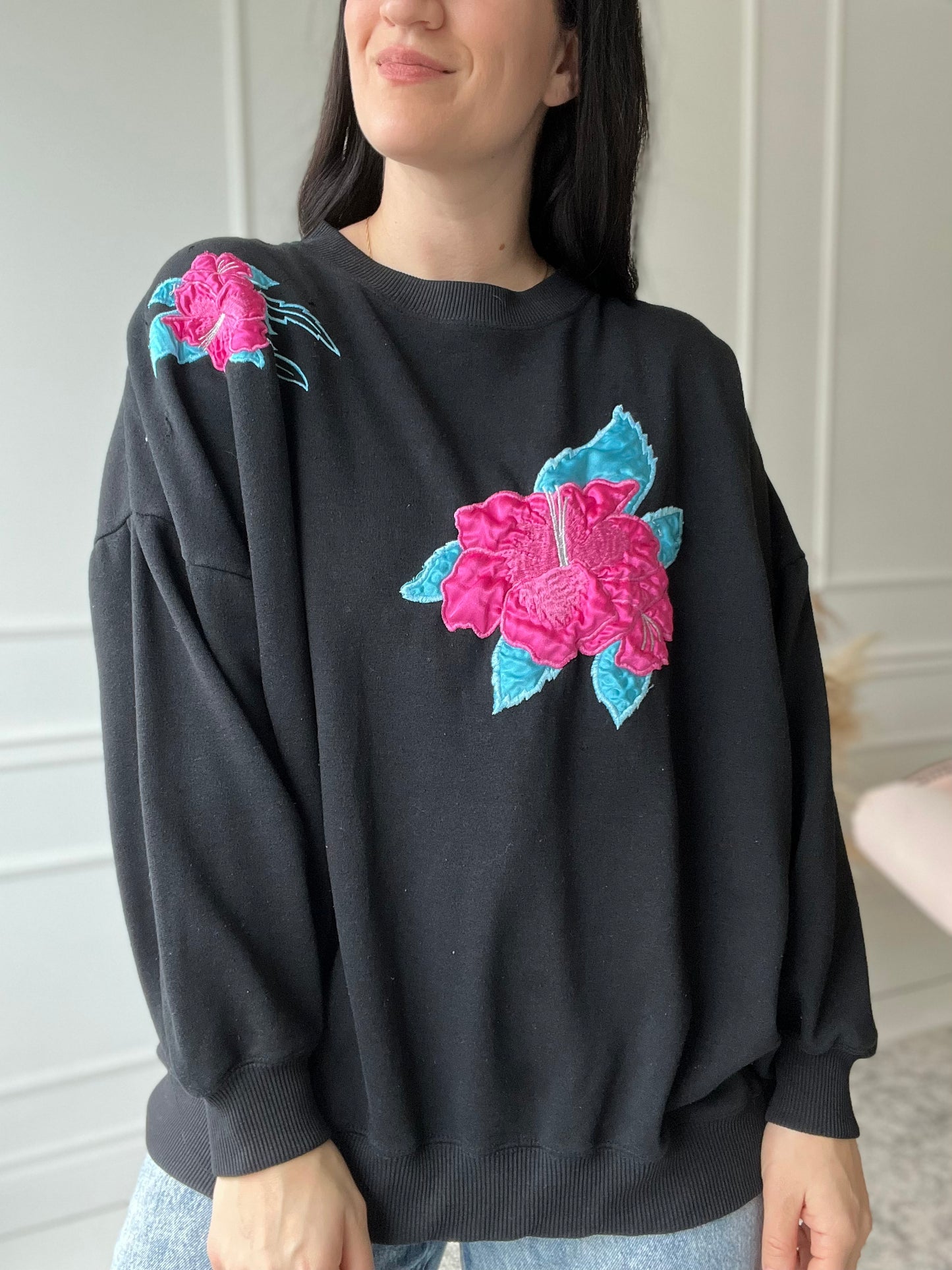 Satin Pink Tropical Flower Sweater - Size XXL