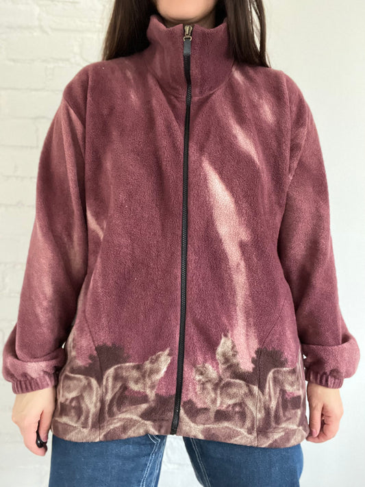 Night Sky Wolf Fleece Jacket  - Size XL