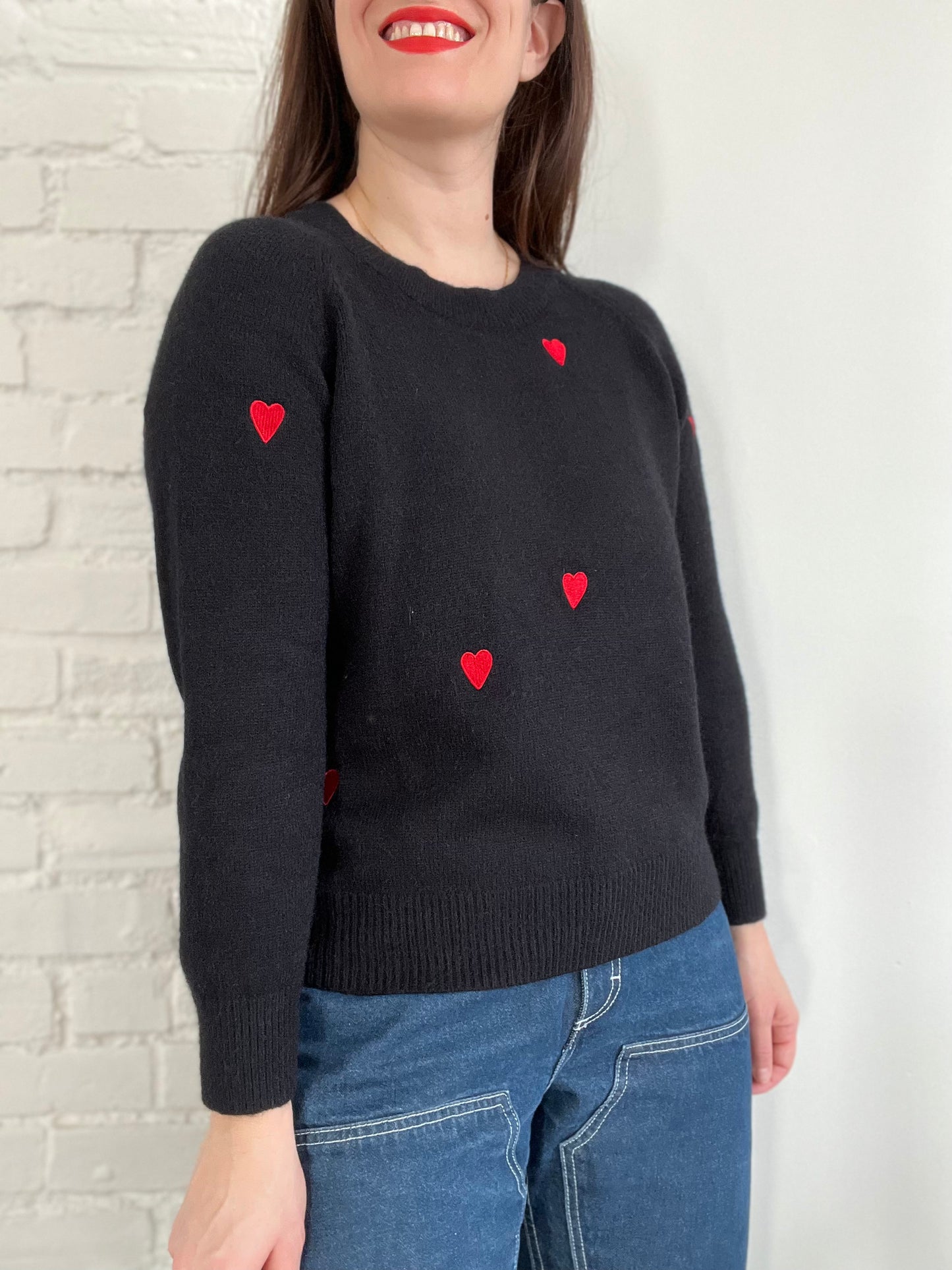 Black and Red Hearts Sweater - M