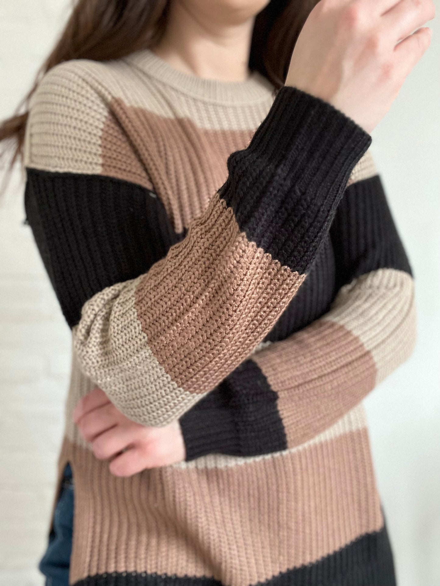 Neutral Striped Sweater - M/L