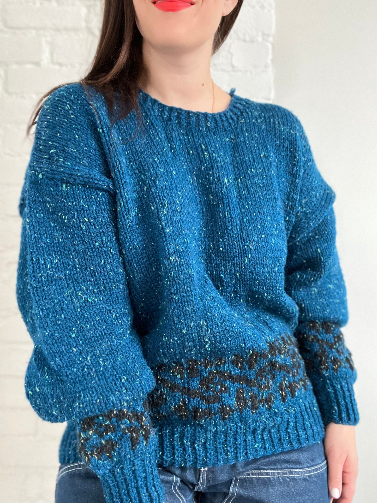 Chunky Teal Speckle Sweater - S-L