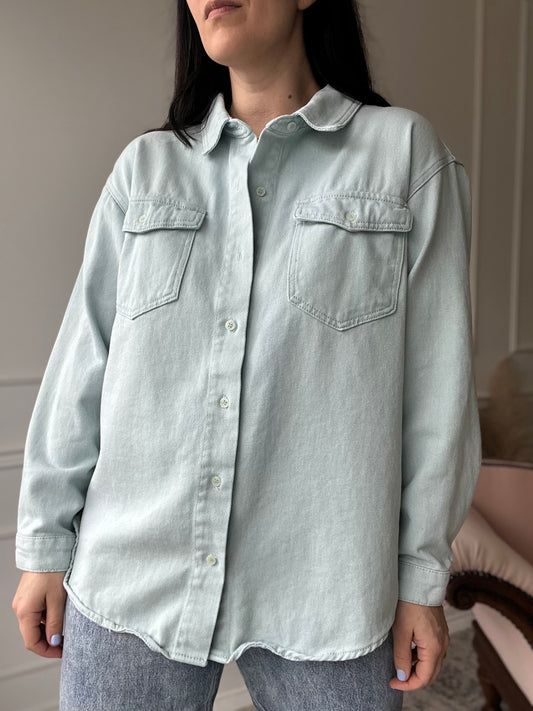 Light Teal Denim Shacket - Size L