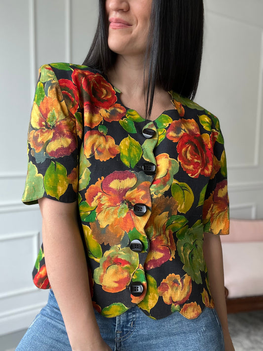 Linen Floral Top - Size XL