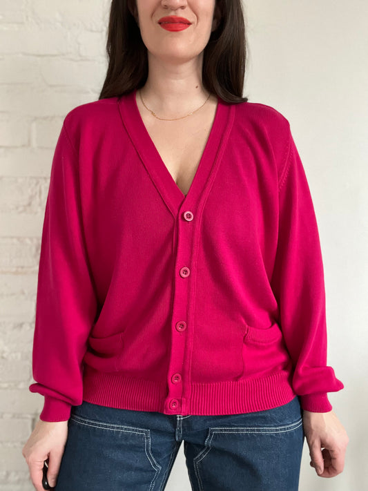 Vintage Benetton Hot Pink Cardigan - L