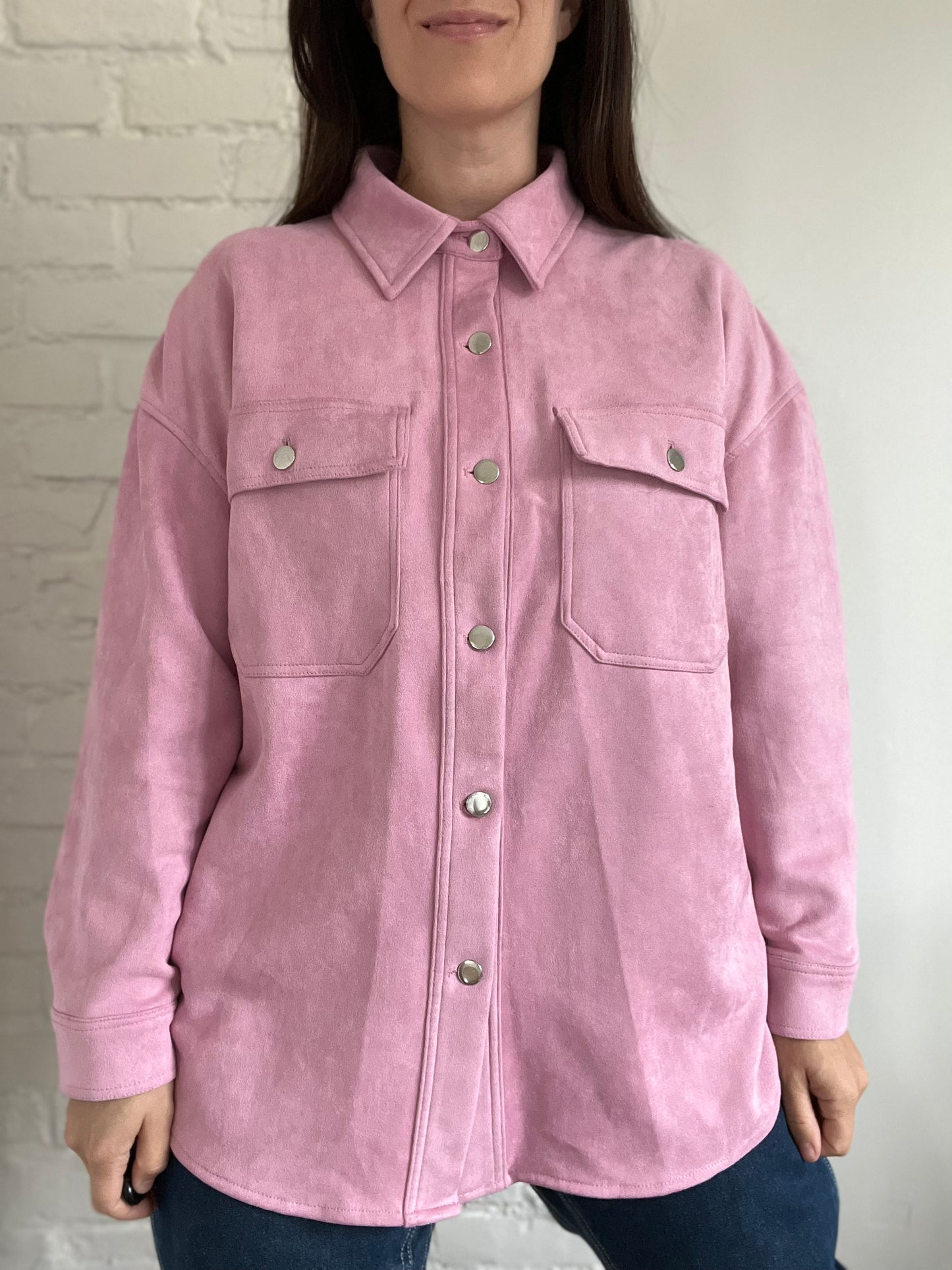 Bubblegum Pink Faux Suede Shacket - Size XL