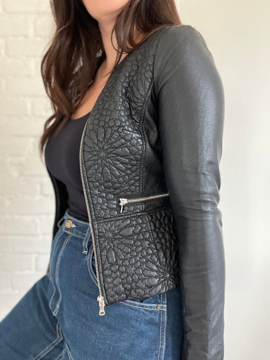 French Connection Medina Peplum Leather Jacket - Size 2
