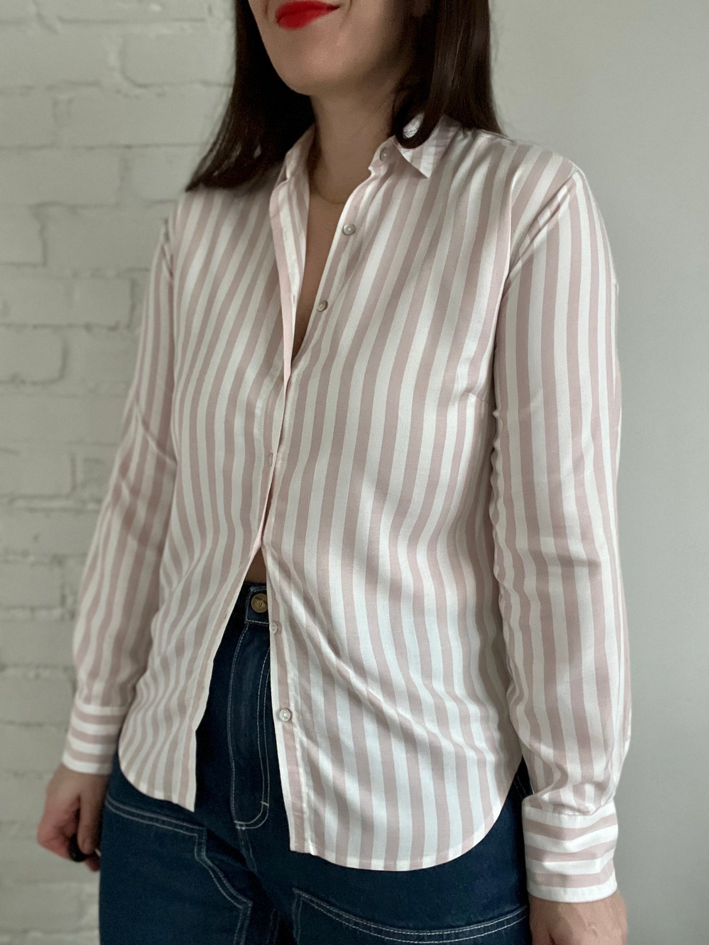 Pink Candy Stripe Button-Up - XS