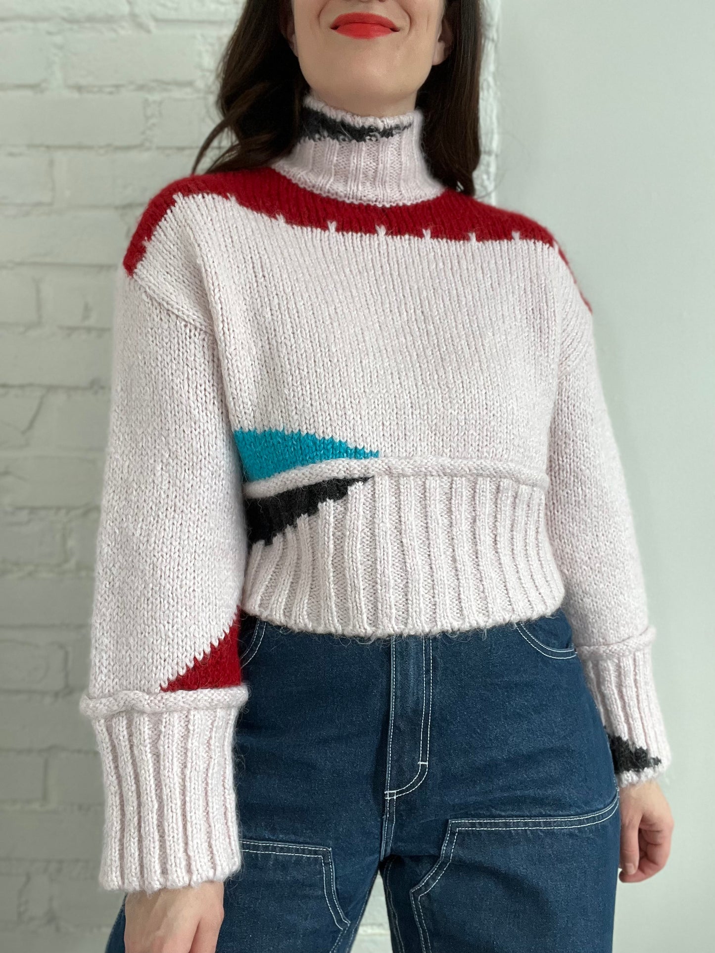 Pink Chunky Turtleneck Crop Sweater - S