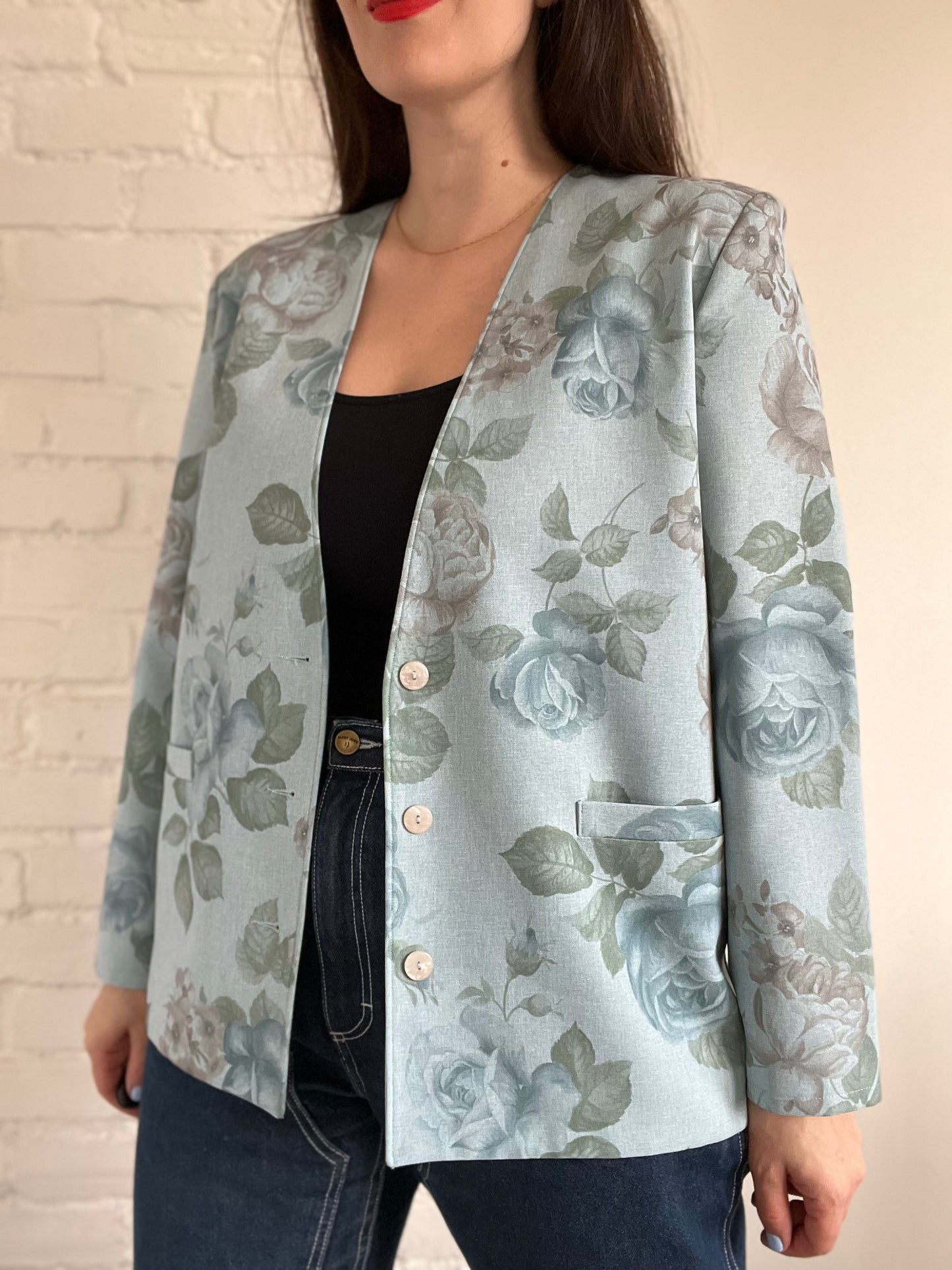 Powder Blue Floral Blazer - M/L