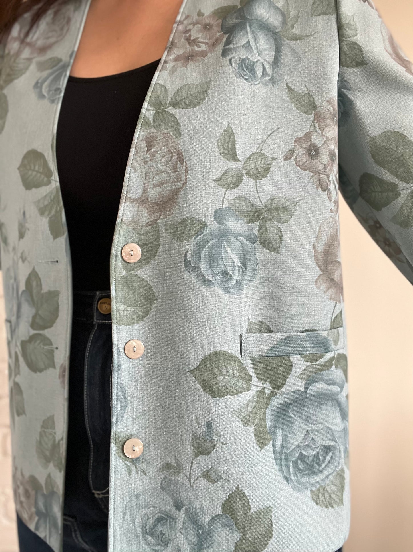 Powder Blue Floral Blazer - M/L