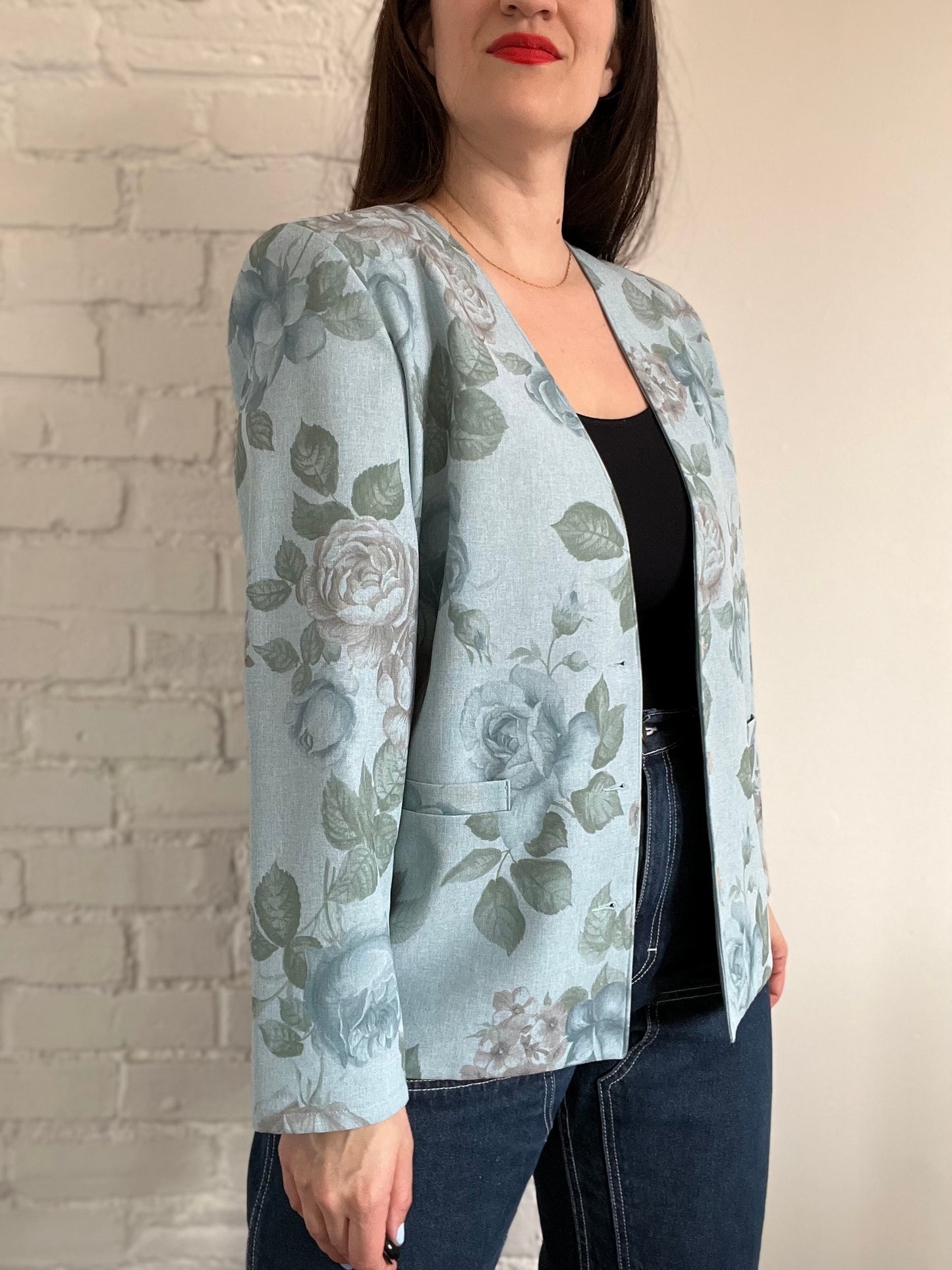 Powder Blue Floral Blazer - M/L