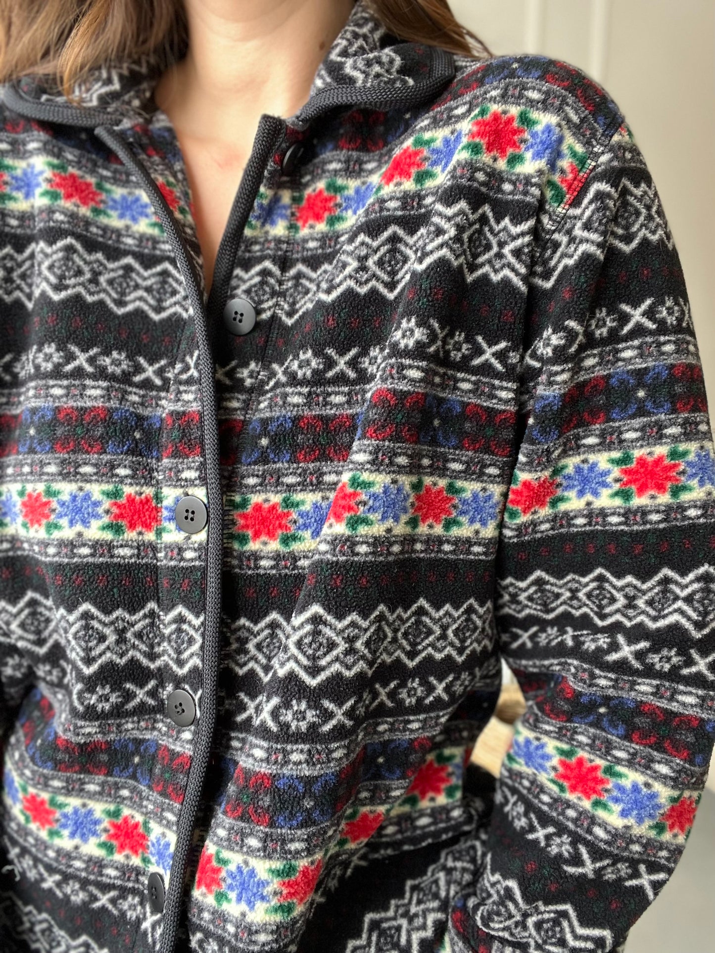 Abstract Vintage Floral Fleece - Size L