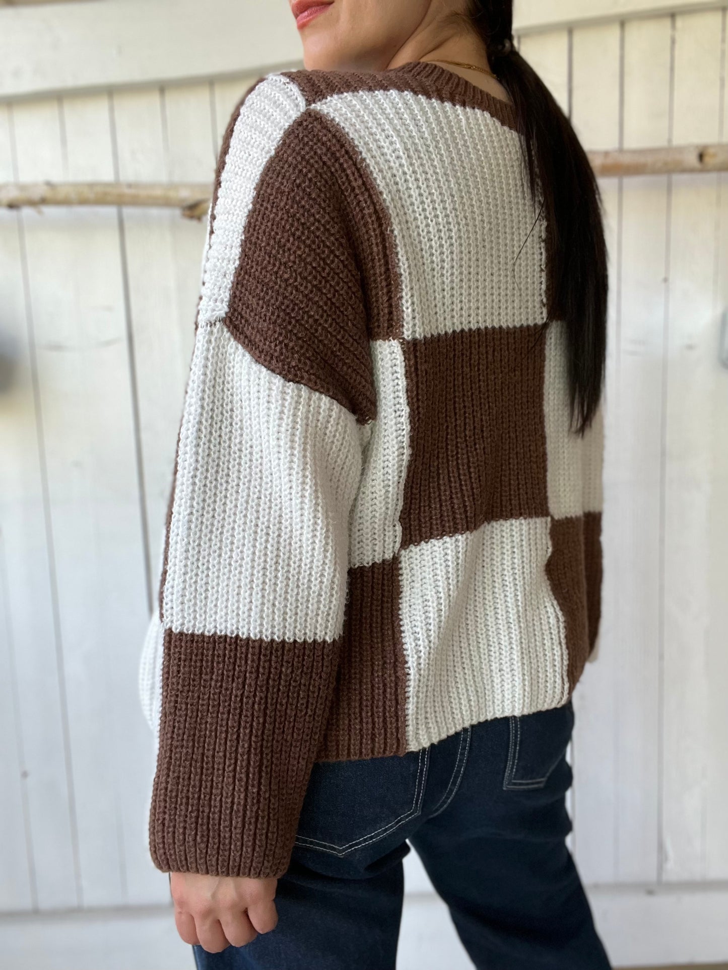 Oversize Block Brown & White Sweater - Size L