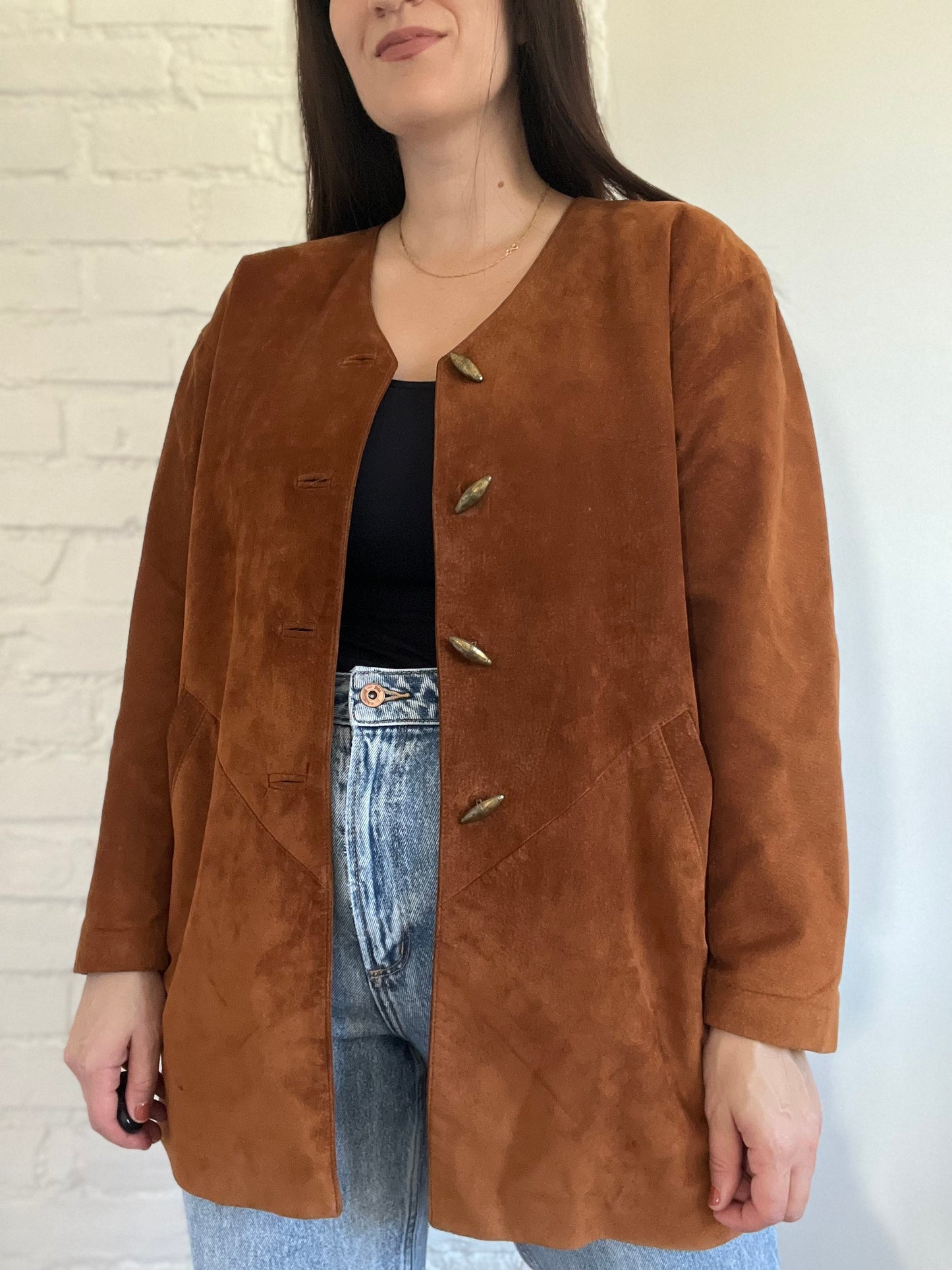Vintage Brown Suede Jacket - Size S (Oversized)