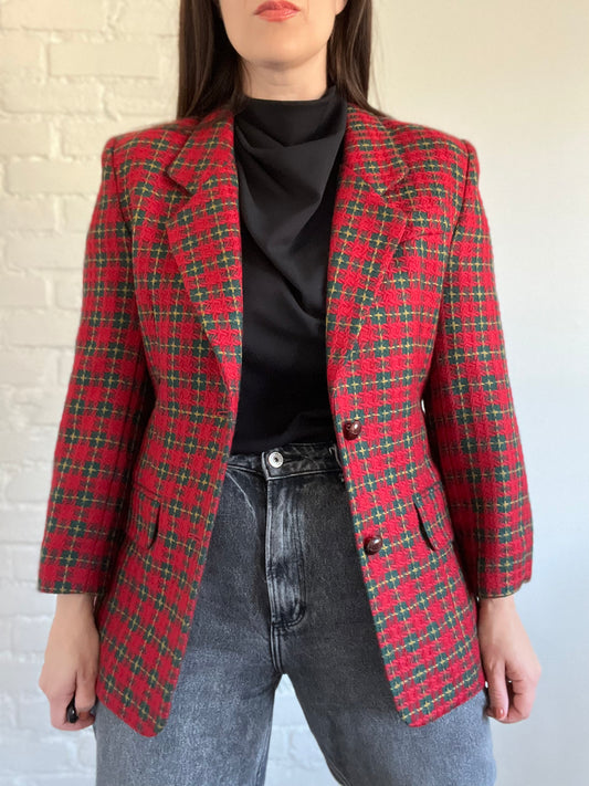 Red & Green Textured Blazer - Size L