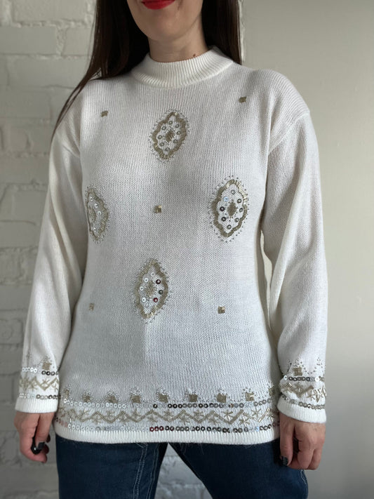 Sequinned Holiday Knit Sweater  - M