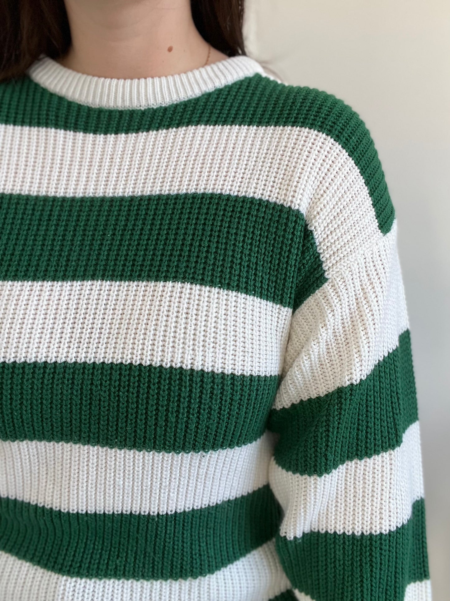 Green & White Striped Sweater - M