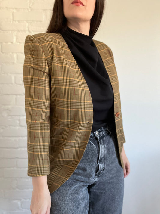 Golden Yellow Plaid Blazer - Size S