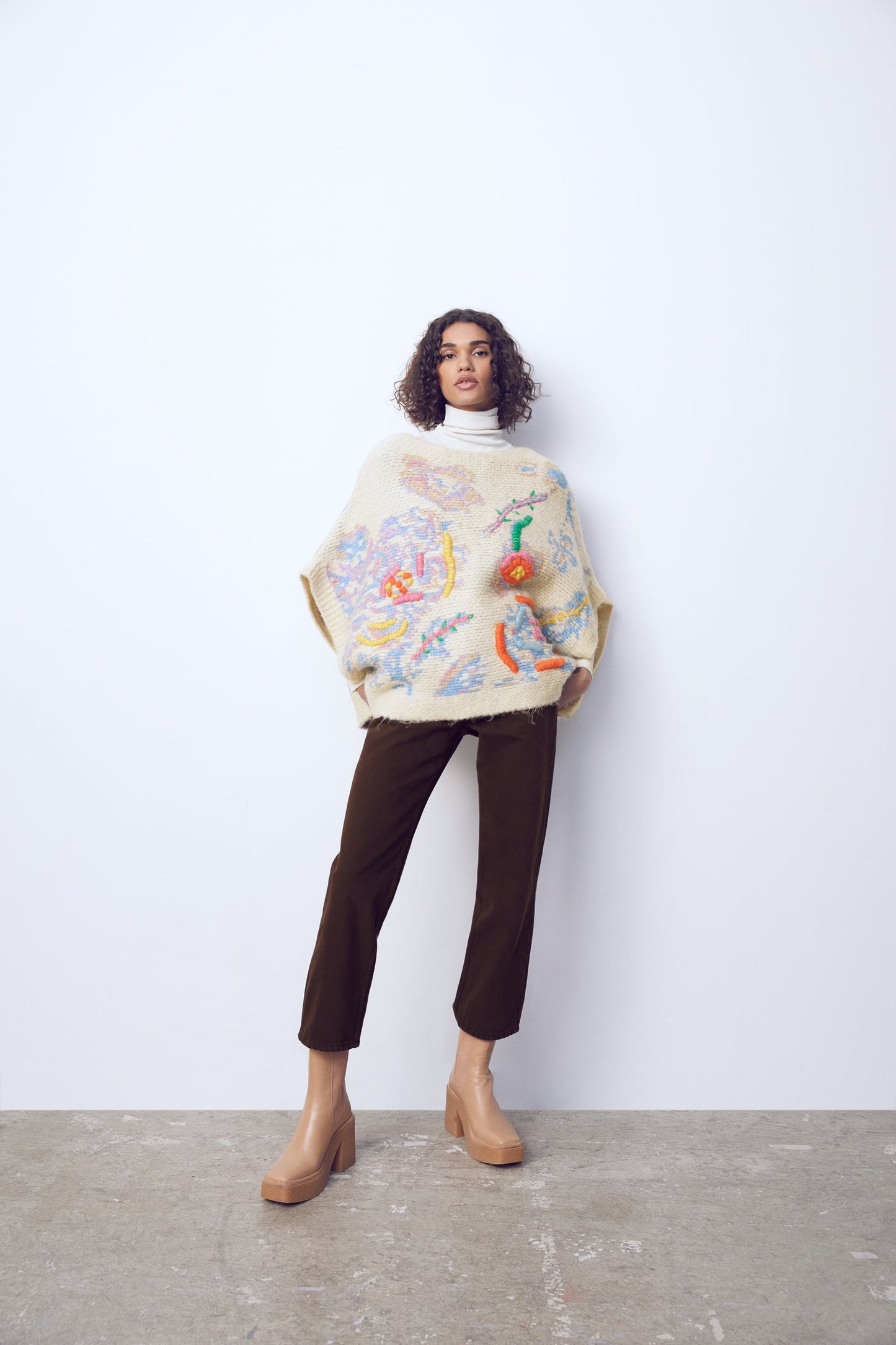 Embroidered Knit Cape - Size O/S
