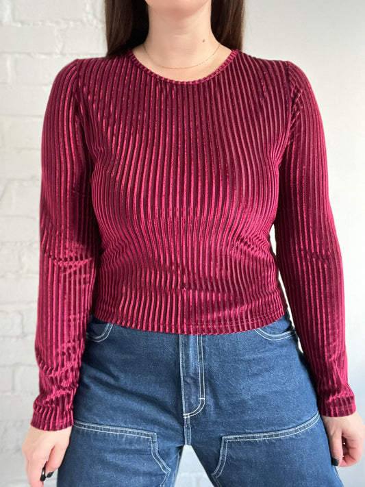 Ribbed Velvet Burgundy Top - S