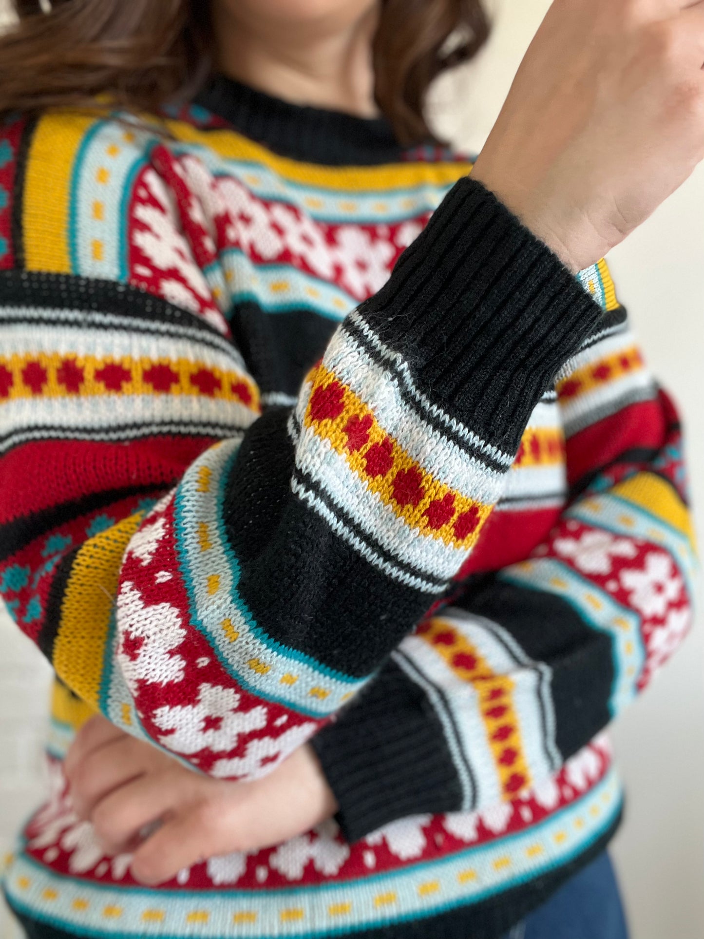 Floral Dad Knit Sweater - L