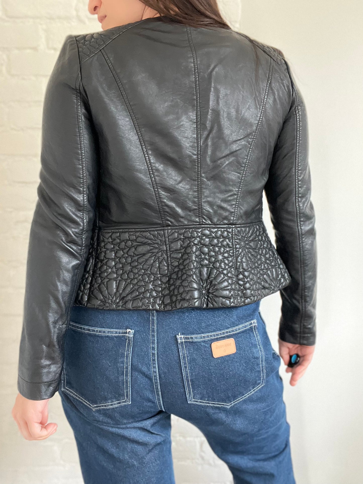 French Connection Medina Peplum Leather Jacket - Size 2