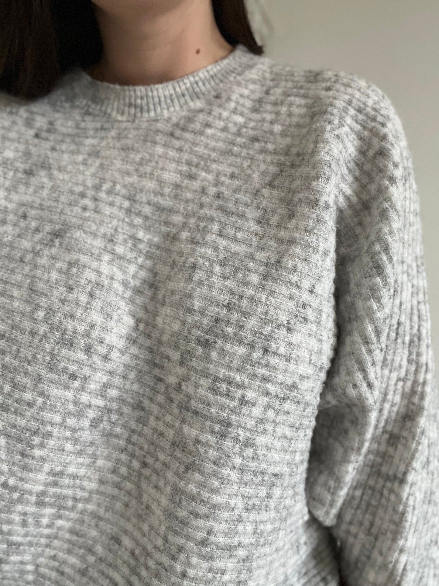 Grey Ribbed Relaxed Sweater - M