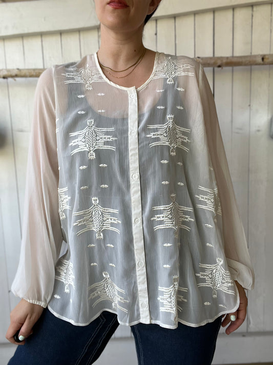 Embroidered Cream Blouse - Size L